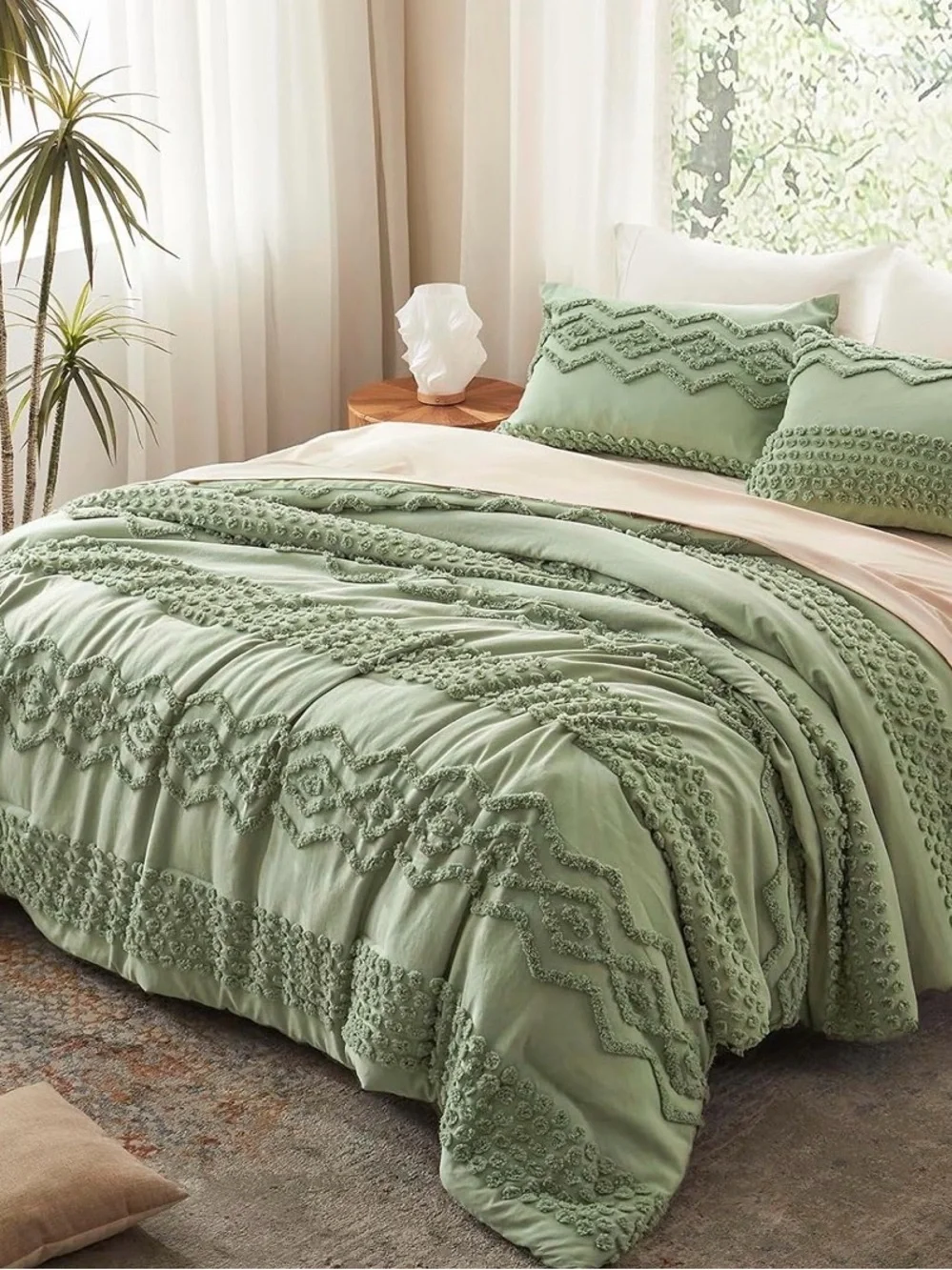 Textured GREEN Comforter Set - Cozy Bedding NEW